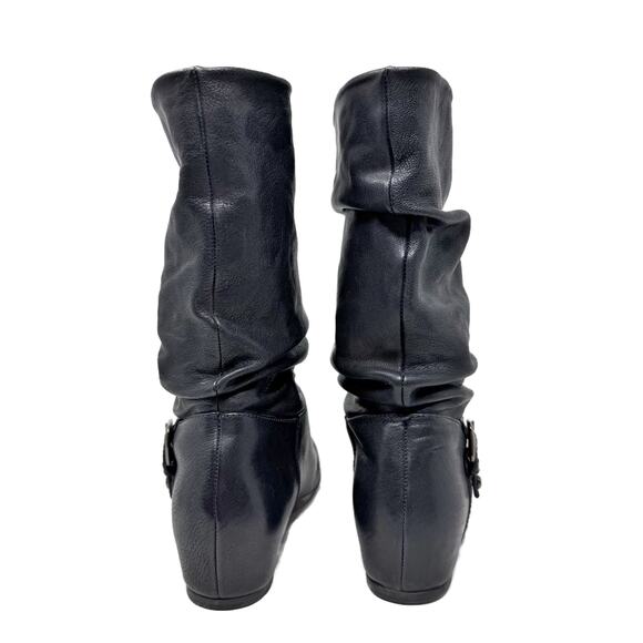 Stuart Weitzman Rugerio Boots Womens 7 M Black Leather Wedge Slouchy Moto - Picture 9 of 14